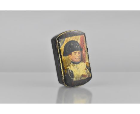 A 19th Century French Papier Mache Snuff Box, the Hinged Lid Painted in Polychrome with Portrait of Napoleon Bonaparte, 7.5x4