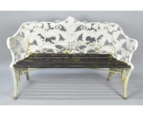 A Late 19th/Early 20th Century Cast Iron Coalbrookdale Style 'Fern and Blackberry' Pattern Garden Bench, The Open Scrolled Fr