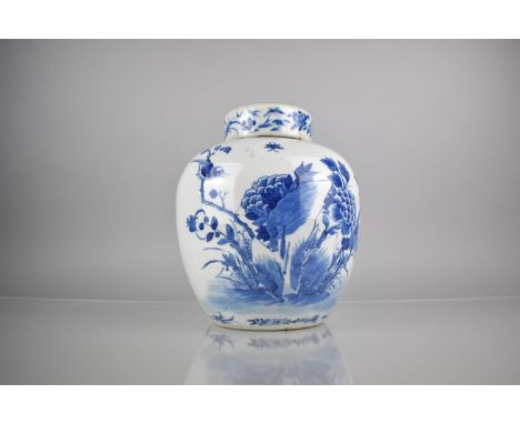 A 19th Century Qing Dynasty Chinese Porcelain Blue and White Ginger Jar and Cover, Decorated with Birds and Insects Amongst F