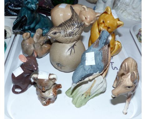 A Royal Copenhagen bear cub; 2 Poole bears, a wren and an otter; a  Wedgwood Kingfisher; 3 Beswick figures