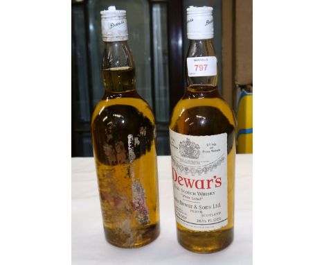 Two bottles of Dewars White Label Fine Scotch Whisky 26?floz (1 label missing)