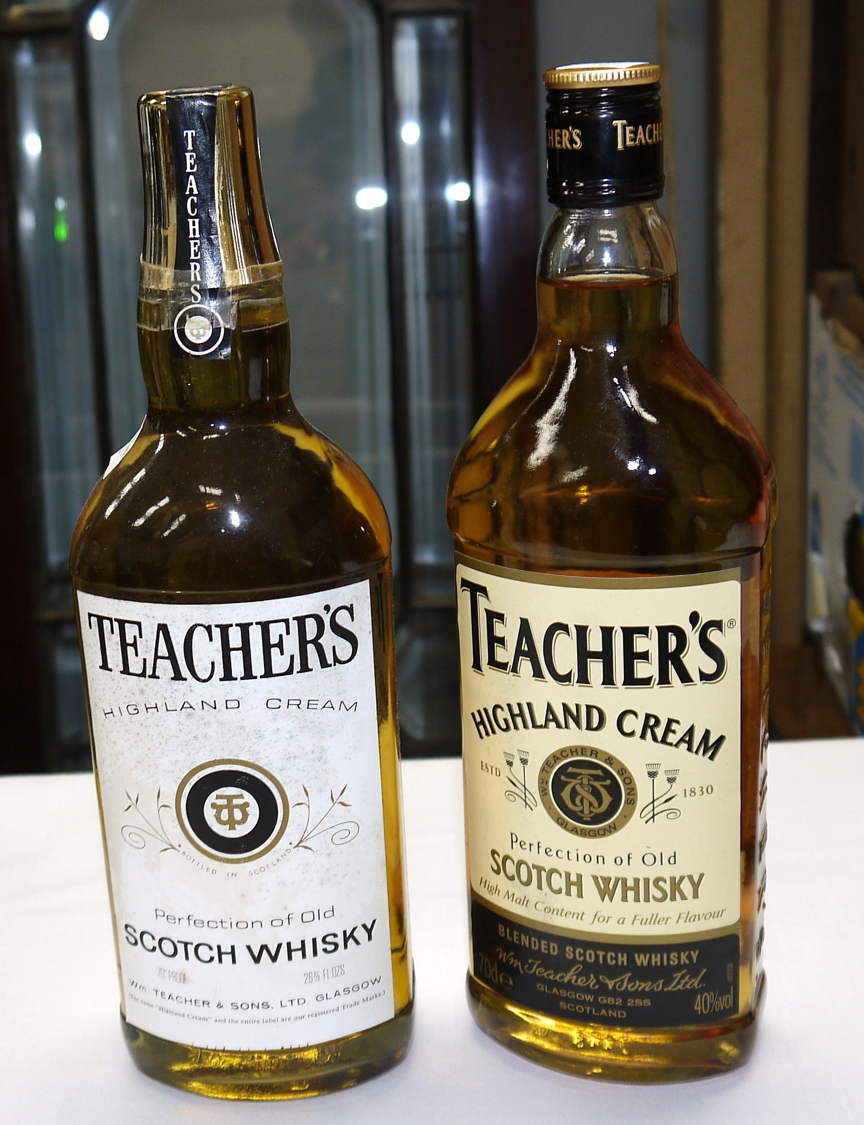 Two bottles of Teachers Scotch Whisky, 1 x 26?floz and 1 x 70cl