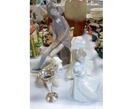 A Nao porcelain figure of a girl with a palette, another Nao figure; a Royal Worcester friendship figure, a spaniel; and a si