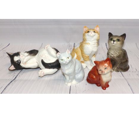 Three Royal Worcester cats:  "Black & White, short haired, and another; 2 Beswick cats