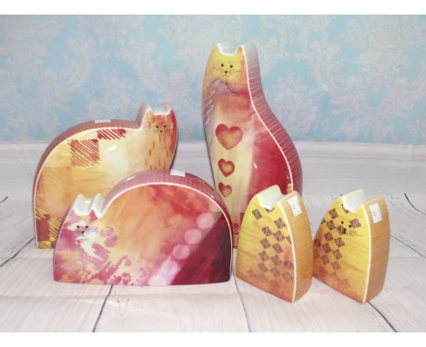 Five Royal Worcester "Flatmate" cats:  "Oscar", "Topsy", "Molly", & 2 x "Chester"