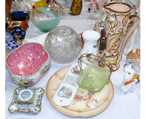 A Caithness etched glass bowl decorated with deer etc and other decorative china and glass including Maling and Wedgwood etc