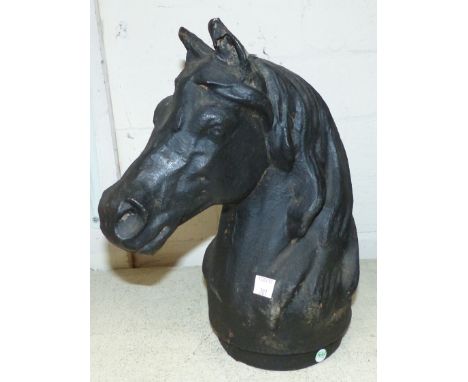 A cast iron horse's head post finial 12''