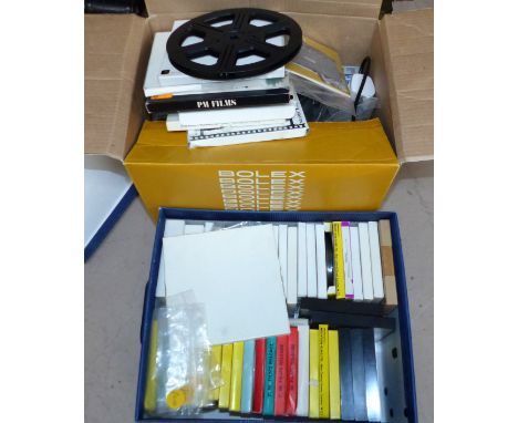 A Bolex 8 mm film and sound projector with approx 50 film reels, mainly trains; trams; etc.