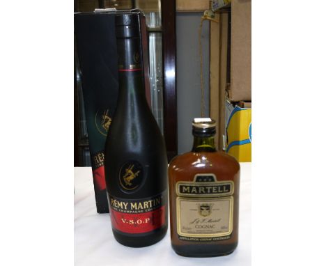 A 70cl bottle of Remy Martin Fine Champagne Cognac VSOP; a 34cl bottle of Martell Cognac