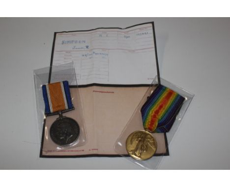 WW1 pair of medals to 177491 Spr. James R. Simpson RE