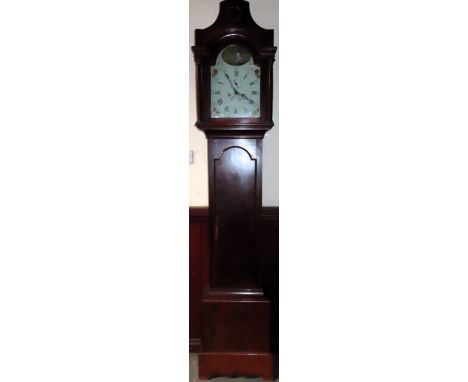 19th century mahogany cased longcase clock, with hand painted and enamelled dial, and  with rocking ship automata to arch. Un