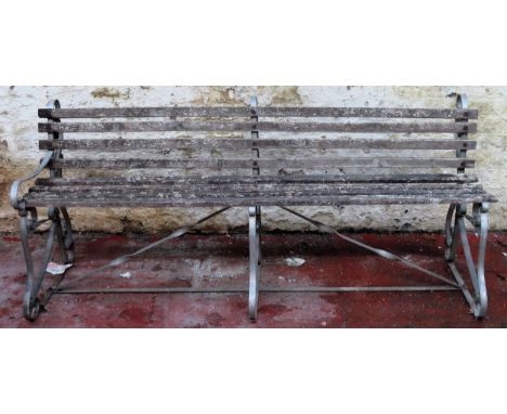 Large slatted double garden bench. Approx. 81 x 190 x 49cms

used scuffs scratches wear missing one arm rest 