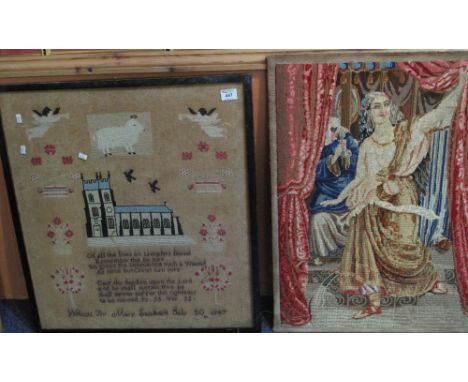 Large 19th Century framed tapestry sampler by Mary Sandham, July 20, 1847, 'Of all the lines on samplers found, remember this