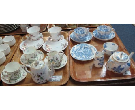 Two trays of assorted china to include: Royal Albert 'Lavender Rose'; Crown Staffordshire Tea for Two set with birds amongst 