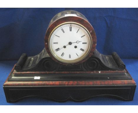 Large 19th Century black marble drum head mantel clock with white enamel Roman face and two train movement, French brass move