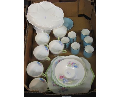 Nineteen piece Shelley tea service on a white ground with floral decoration, together with a white Shelley fluted pedestal ca