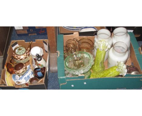 Tray of assorted glassware to include: pair of marble Art Glass design vases; opaline glass vases; lemonade set, together wit