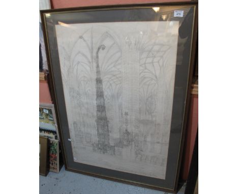 German School, large scale pencil sketch depicting the interior of a German Cathedral, 92 x 65cm.  Framed and glazed.(B.P. 24