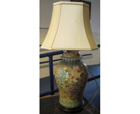 Modern Oriental porcelain baluster shaped table lamp and shade, overall 90cm high approx.(B.P. 24% incl. VAT)