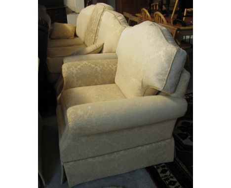 Modern beige foliate upholstered three piece suite comprising three seater sofa and a pair of armchairs. (3)(B.P. 24% incl. V