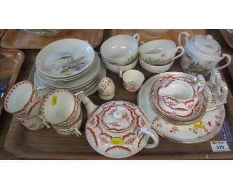 19th Century Wedgwood fluted floral part tea service, together with a  mid 20th Century Japanese eggshell tea service with th