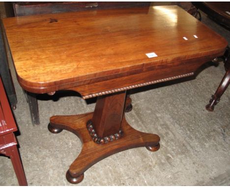 19th Century rosewood card table on quatraform base.(B.P. 24% incl. VAT)