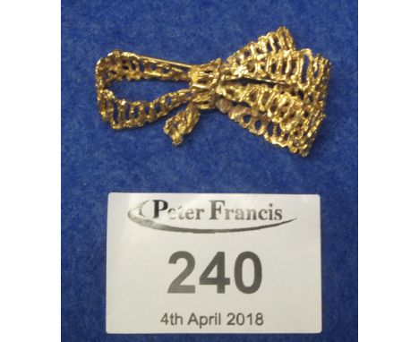 9ct gold bow design bar brooch, 5.7g approx.(B.P. 24% incl. VAT)