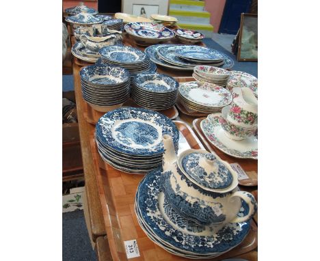 Four trays of blue and white transfer printed Royal Worcester Palissy 'Avon' scenes tea and dinnerware items, various. (4)(B.