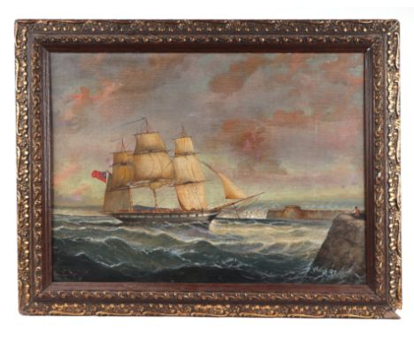 Willis (19th century British school) - A Seascape with a Three Masted Sailing Ship Coming in to Harbour - oil on board, signe