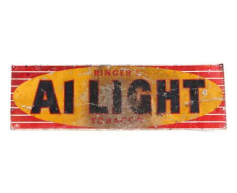 An original vintage aluminium advertising sign 'Ringers A1 Light Tobacco', 66 by 22cms.