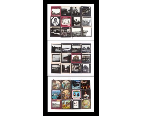 A group of magic lantern slides to include topographical, World War I, and Ethnographic examples.