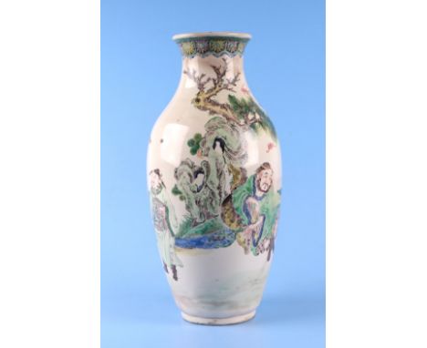 A late 19th century Japanese Satsuma baluster vase decorated with figures in a landscape, red seal mark to the underside, 31c