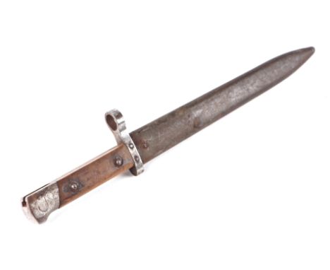 A WWI bayonet with 24cms double fuller steel blade and metal scabbard.