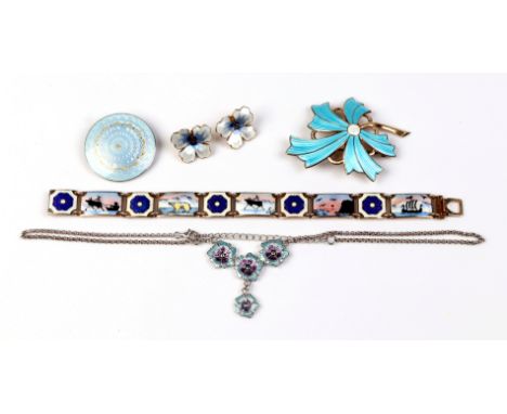 A quantity of assorted silver & enamel jewellery to include a David Andersen bracelet, 66g.