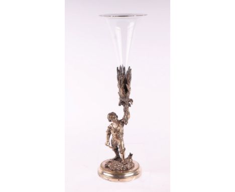 A Victorian silver plated epergne, the column in the form of a young man, 29cms high.