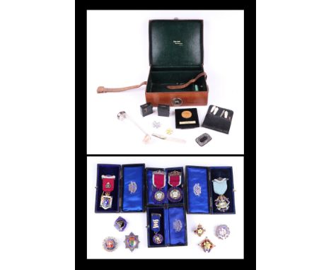 A collection of silver and enamel Masonic jewels, some cased, to include an enamel founders medal for Rotherwood Lodge, no.43