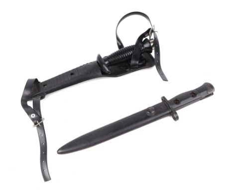 A Kinugawa diver's knife with stainless steel blade, 15cms long, with rubber scabbard; and a modern bayonet with metal scabba