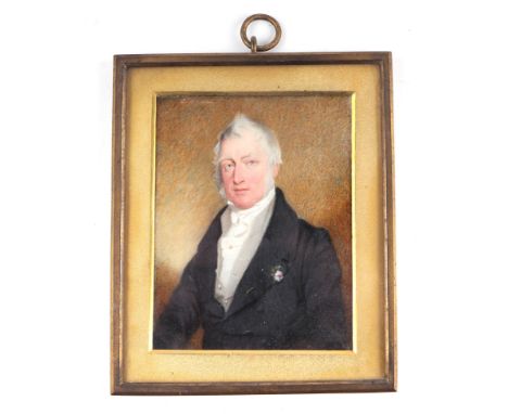 Attributed to Henry Wilkin - a 19th century portrait miniature of Lord Kenyon, painted on ivory, framed & glazed, 9 by 11cms.