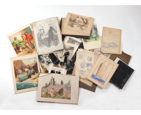 Percival John Walford (1893-1978) - a portfolio containing watercolour paintings, pencil sketches and oil paintings.Condition
