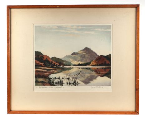 James Priddy ( British 1916-1980), 'Still waters, Flin Dinas' , coloured artist proof etching, signed in pencil to the margin