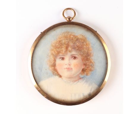 An early 20th century portrait miniature painted on ivory depicting a young curly haired child.7.5cm diameter . ivory Submiss