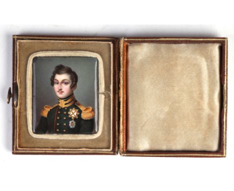 A 19th century miniature presentation portrait of H.R.H Prince Albert as a young officer in full military regalia, circa 1835