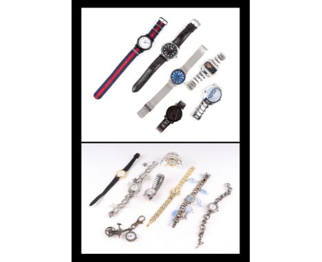 Assorted ladies and gentleman's fashion watches including a Timex, Explorer, Skagen Denmark, Wenger Swiss Military and others