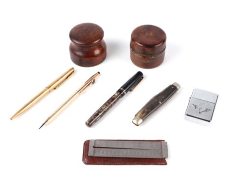A small quantity of collector's items to include a Hardy Bros Alnwick line & hook measure in a leather pouch; together with a