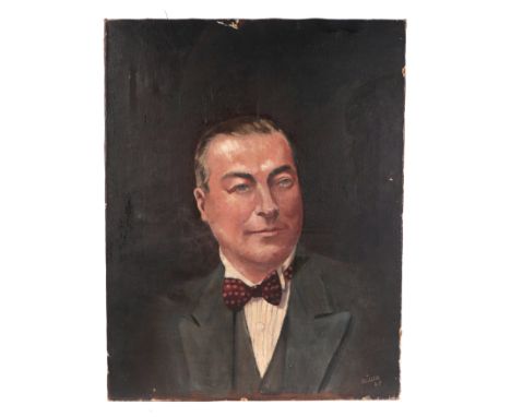 Alguin (mid century British) - Portrait of a Gentleman Wearing a Bow Tie - signed & dated '47 lower right, oil on canvas, unf