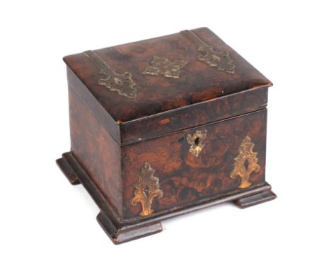 A 19th century brass mounted faux burr walnut painted tea caddy with internal lid, 13cms wide.