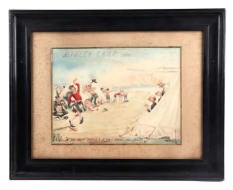 Hyden - Victorian cartoon painting entitled 'Bisley Camp 1899 By The Great Thistle! If They Bain't All Scotch', signed lower 