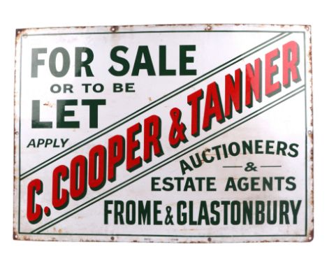 Local interest.  An original enamel sign for Cooper & Tanner, Frome and Glastonbury Estate Agents, made by Patent Enamel Comp