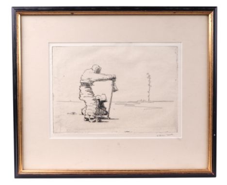 William Lamb, (1893-1951) 'Le Angelus', signed in pencil to the margin, etching, framed and glazed, with blue door gallery, M