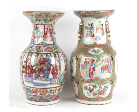 A 19th century Chinese Canton Export famille rose vase decorated with figures within panels, 42cms high; together with a Chin